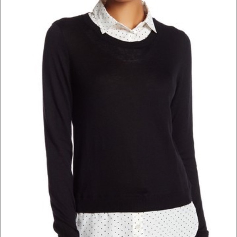 Layered polka dot collared blouse and swea…
